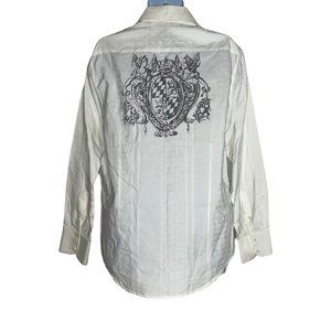 7 Diamonds White Striped Angel Crest Western Button Front Shirt Men's XL